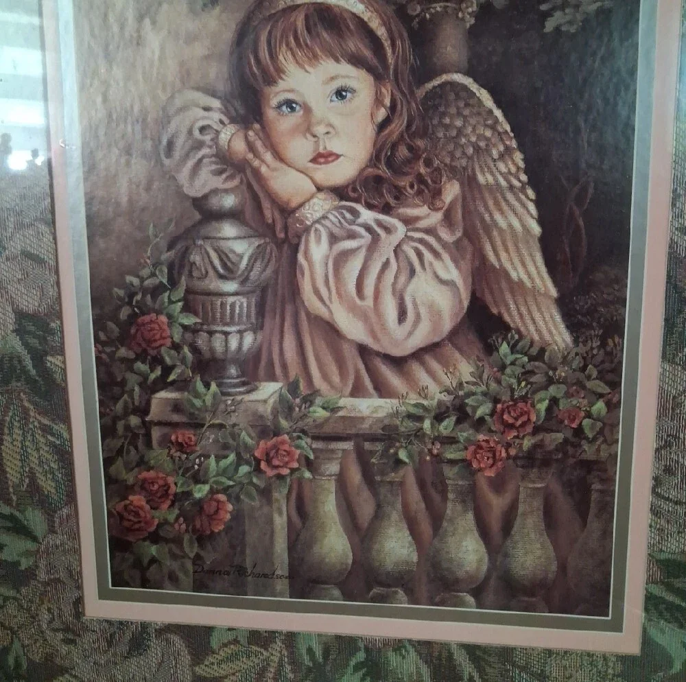 Home Interiors Framed Angel Wall Art Print in Pink and Brown